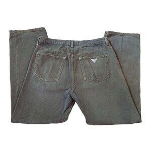 Vintage Guess Triangle Washed Olive Green Classic Fit Straight Leg Waist 32